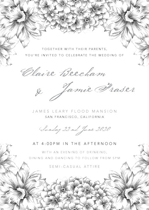 Pencil Floral Crown Wedding Invitations by Joy