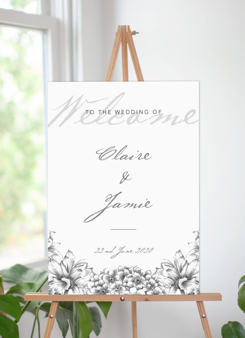 Pencil Floral Crown Wedding Sign by Joy