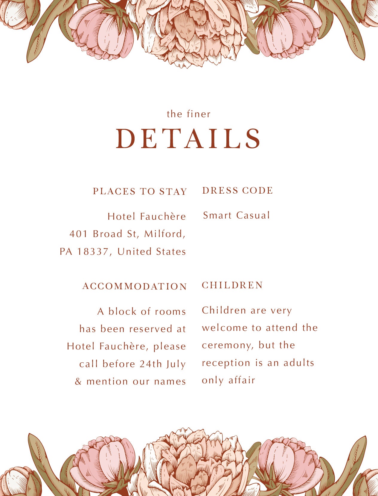 Peony Woodcut Modern Information Card by Joy