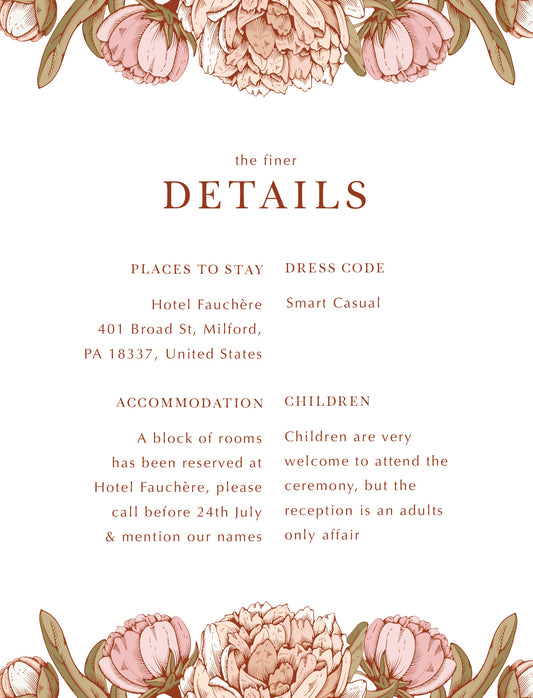 Peony Woodcut Modern Information Card by Joy