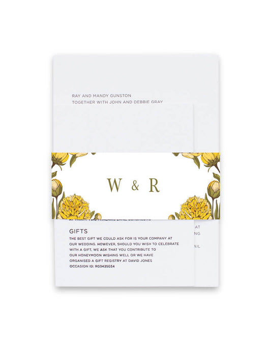 Peony Woodcut Wild Invitation Belly Band by Joy