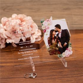Personalised custome photo acrylic wedding invites with blush floral geometic CAX076