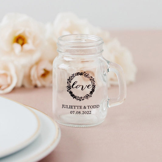 Personalized Mini Mason Jar Shot Glass Wedding Favor