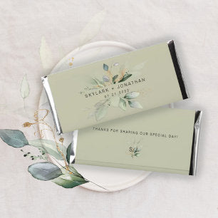 Personalized Eucalyptus Moss Green Wedding Hershey Bar Favors