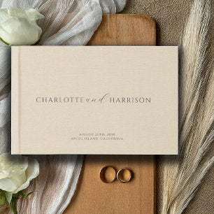 Personalized Wedding Monogram Cream Faux Linen Guest Book