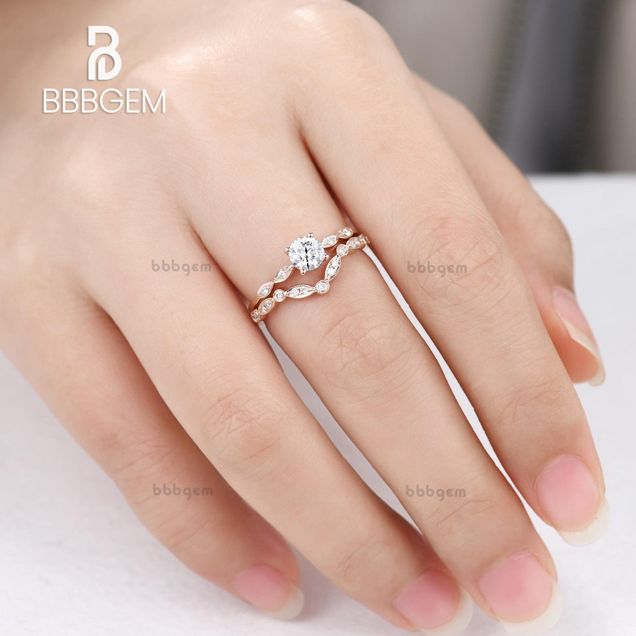 5mm Moissanite Rosalie Diamond Engagement Ring Set 2pcs