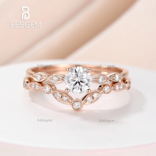 5mm Moissanite Rosalie Diamond Engagement Ring Set 2pcs