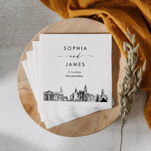 Philadelphia Skyline Modern Wedding Cocktail Napkins