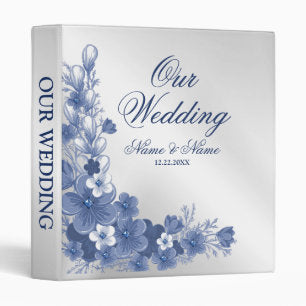 Photo Album Wedding Party Floral Blue Silver 3 Ring Binder