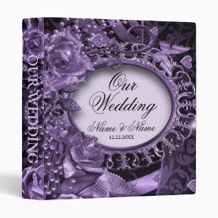 Photo Album Wedding Party Purple Floral Elegant 3 Ring Binder