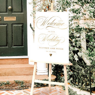 Photo calligraphy chic gold wedding welcome foam board
