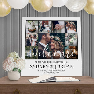 Photo Collage Wedding Welcome Script Modern Square Foam Board