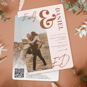 Photos bold names script arch terracotta wedding invitation