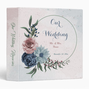 Pink blue flowers greenery wedding photo album 3 ring binder