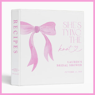 Pink Bow She's Tying The Knot Bridal Shower Recipe 3 Ring Binder