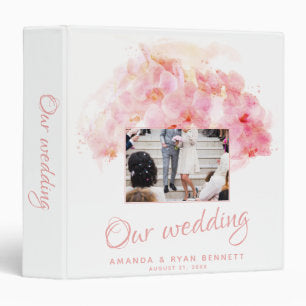 Pink Watercolor Orchid Wedding Photo Album 3 Ring Binder