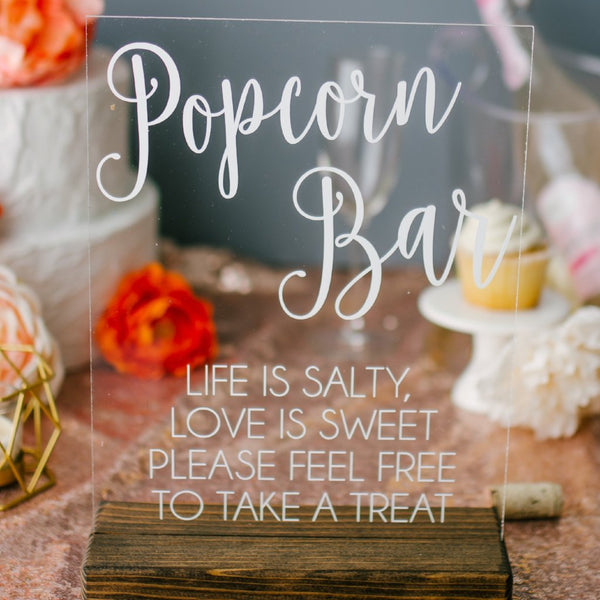 Popcorn Bar, Popcorn Buffet, Wedding Popcorn Acrylic Sign
