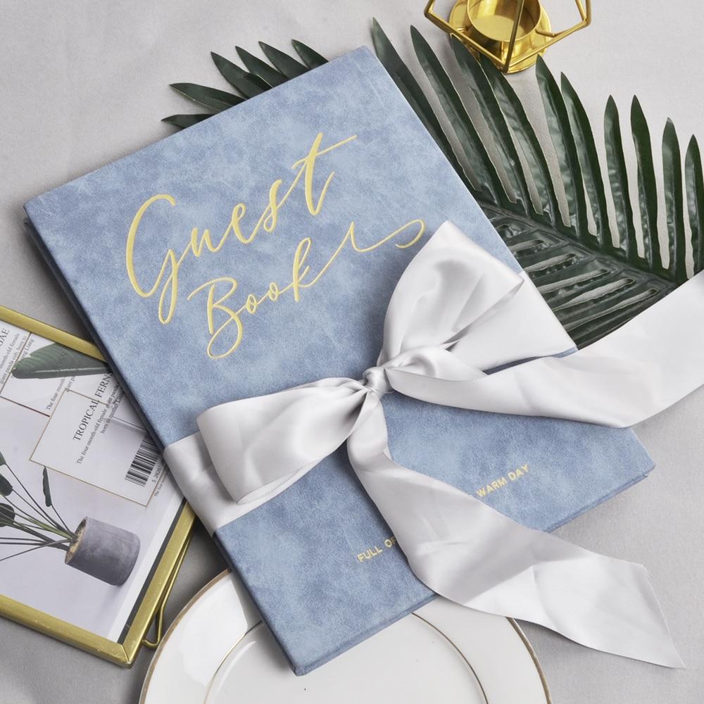 Gorgeous & Elegant Blue Guest Book With Ribbon
