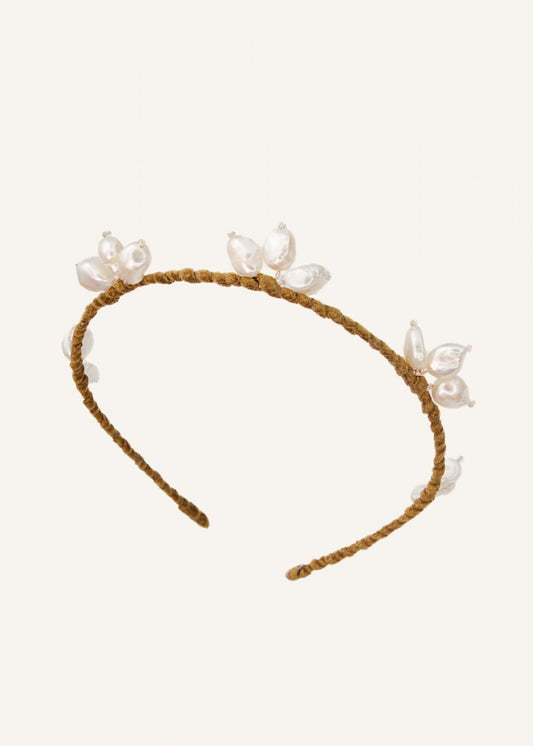 Daisy Real Baroque Pearl Headband Gold