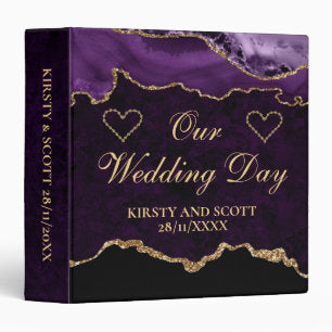 Purple and Gold Glitter Agate Wedding Photo Album 3 Ring Binder