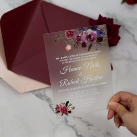Purple Floral Frosted Acrylic Wedding Invitations CAM007