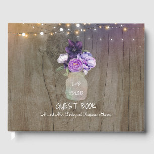 Purple Floral Mason Jar Rustic Wedding Guest Book
