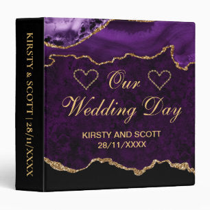 Purple & Gold Glitter Agate Wedding Photo Album 3 Ring Binder