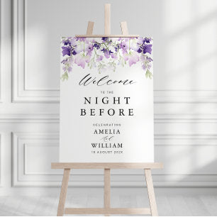 purple lavender floral wedding rehearsal sign
