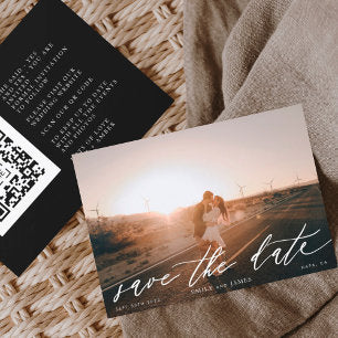 QR Code Photo Modern Black and White Save The Date