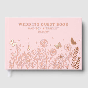 Real Foil Elegant Floral Pink Wedding Foil Guest Book