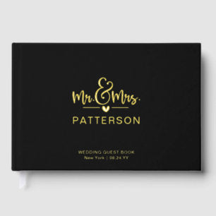 Real Foil Mr & Mrs Personalized Name Black Wedding Foil Guest Book