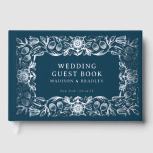 Real Foil Vintage Floral Blue Wedding Foil Guest Book