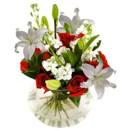 6 Red and White Flower Table Centerpieces