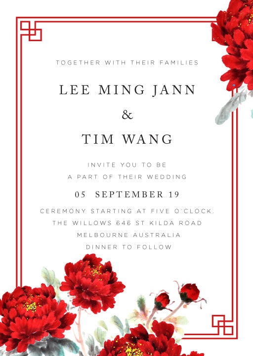 Red Peony Wedding Invitations by Stella M.