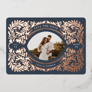Regal Embellished Save The Date Photo Frame Navy Foil Invitation