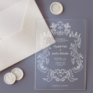 Regal Vintage White Baroque Frame Wedding Acrylic Invitations