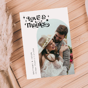 Retro Love and Thanks White Arch Wedding Thank You Card