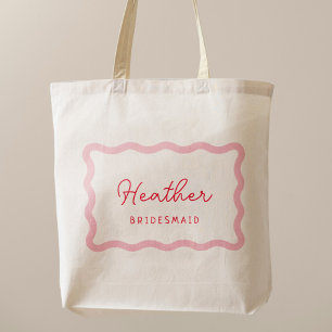 Retro Pink and Red Bridesmaid Favors Tote Bag