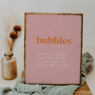 Retro Summer Pink and Orange Wedding Bubble Sign