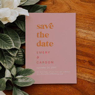 Retro Summer Pink and Orange Wedding Save The Date