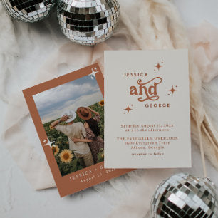 Retro Wedding Invite, Terracotta Boho Invitation