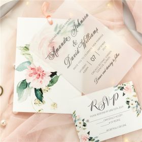 Romantic Pink Floral Layered Wedding Invitations Swvl008