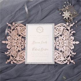 Romantic Pink Laser Cut Wedding Invitations With Glittery Backer Swws111