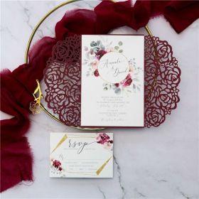 Romantic Shades Of Burgundy Floral Laser Cut Wedding Invitations Swws129