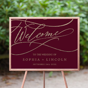 Romantic Burgundy Calligraphy Welcome Wedding Poster