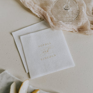 Romantic Calligraphy Gold Foil Flourish Wedding Foil Napkins