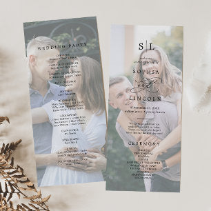 Romantic Calligraphy Monogram Photo Wedding Program