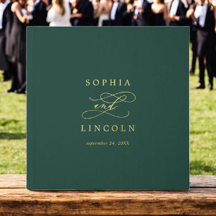 Romantic Dark Green Gold Foil Monogram Wedding Foil Guest Book