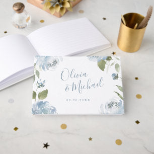 Romantic garden dusty blue floral wedding guest book