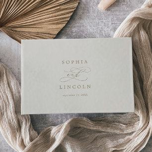 Romantic Gold Calligraphy Ivory Monogram Wedding Guest Book